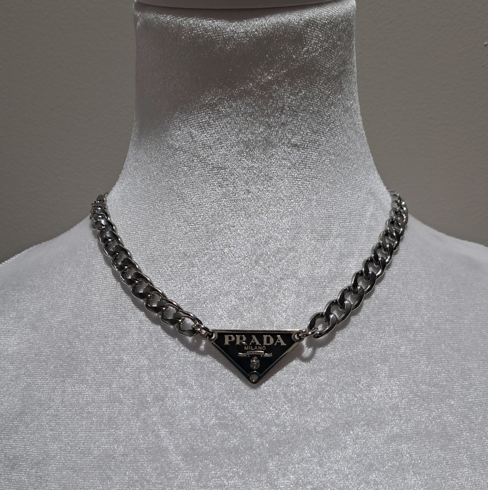 Black PRADA Tag Necklace
